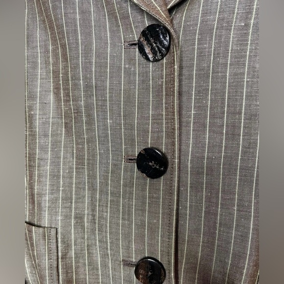 Lafayette 148 New York Wool Linen Blend Pinstripe Blazer Size 12 - Picture 3 of 4